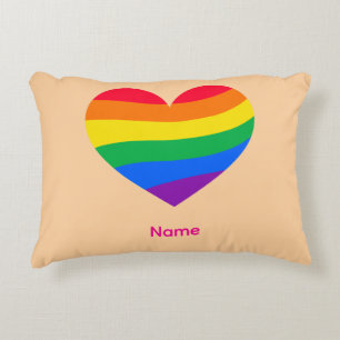 Retro Rainbow Heart - Cute Colourful Abstract Art Accent Pillow