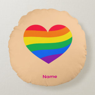 Retro Rainbow Heart - Cute Colourful Abstract Art Round Pillow