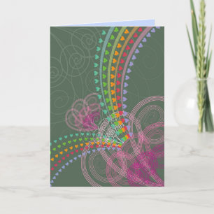 Retro Rainbow Hearts And Pink Swirls Fun Valentine Holiday Card