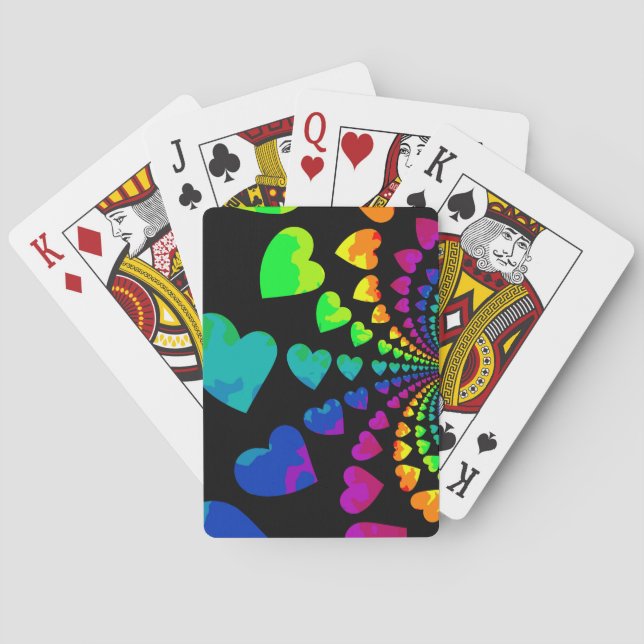 Retro rainbow hearts on black playing cards (Back)
