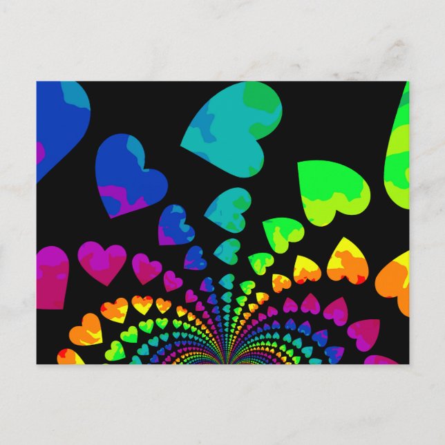 Retro rainbow hearts on black postcard (Front)