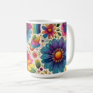 Retro Rainbow Hippie Floral Coffee Mug