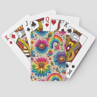 Retro Rainbow Hippie Floral Playing Cards