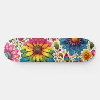 Retro Rainbow Hippie Floral Skateboard