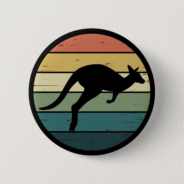 Retro Rainbow Kangaroo 2 Inch Round Button (Front)
