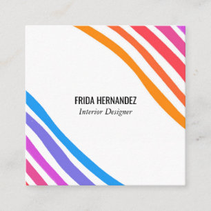 Retro Rainbow Minimalist Stripes Square Business Card