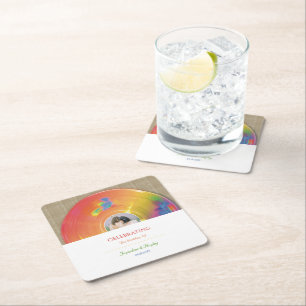 Retro Rainbow Music Vinyl Record Album Wedding Square Paper Coaster