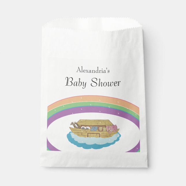 Retro Rainbow Noah's Ark Baby Shower Favour Bag (Front)