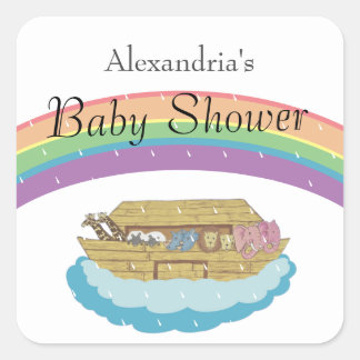 Retro Rainbow Noah's Ark Baby Shower  Square Sticker