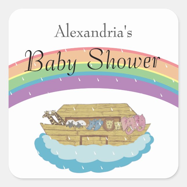 Retro Rainbow Noah's Ark Baby Shower  Square Sticker (Front)