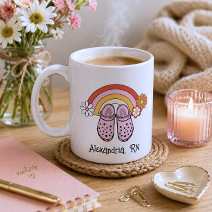 Retro Rainbow Nurse Monogram Coffee Mug