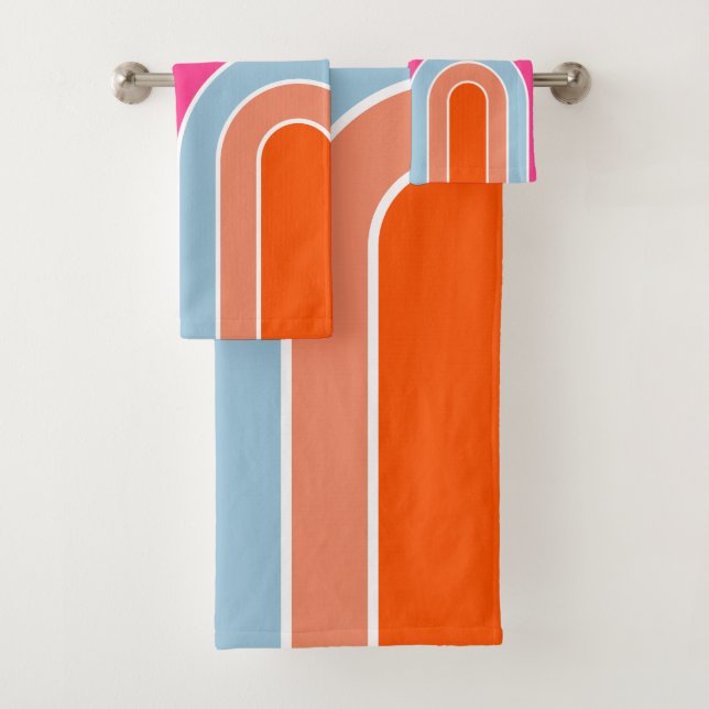 Retro Rainbow Orange Bath Towel Set (Insitu)