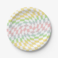 Retro Rainbow Pastel Checks Warped Chequerboard