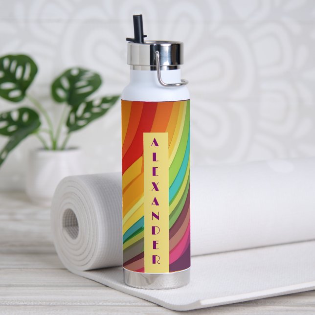 Retro Rainbow pattern No2 Personalized Name Water Bottle (Yoga)