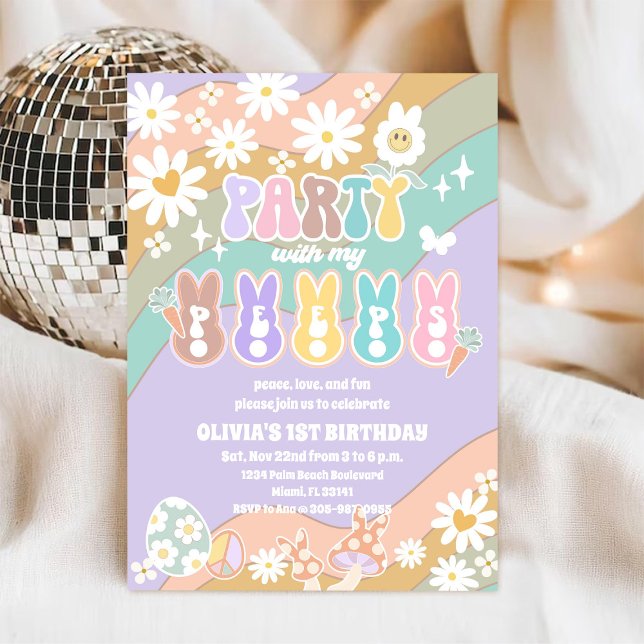 Retro Rainbow Peeps Birthday Invitation (Creator Uploaded)