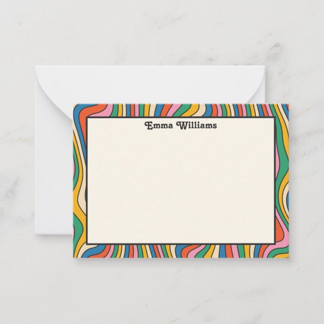 Retro Rainbow Personalized Name Modern Note Card (Front)