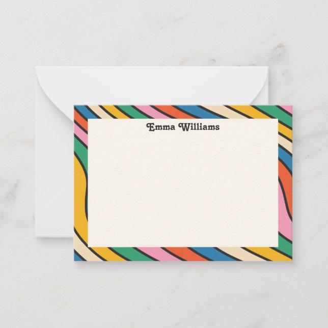 Retro Rainbow Personalized Name Modern Note Card (Front)