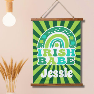 Retro Rainbow Personalized Name St.Patrick's Day Hanging Tapestry