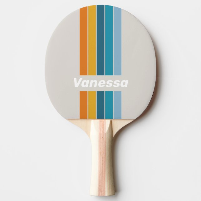 Retro Rainbow Pin Striping with Name Ping Pong Paddle (Front)