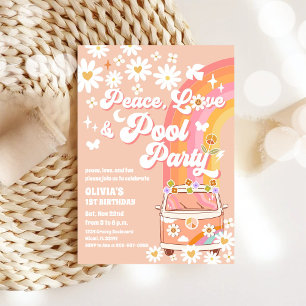 Retro Rainbow Pool Party Birthday Invitation