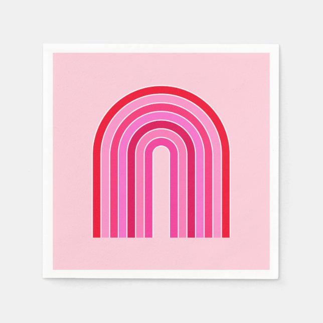 Retro Rainbow Preppy Pink And Red Arch Napkin (Front)