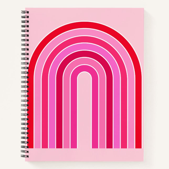 Retro Rainbow Preppy Pink And Red Arch Notebook (Front)