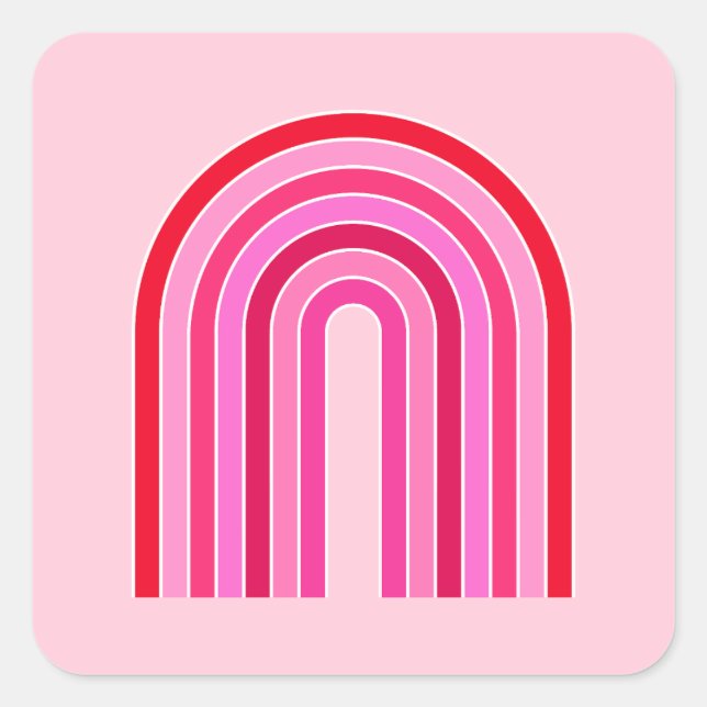 Retro Rainbow Preppy Pink And Red Arch Square Sticker (Front)