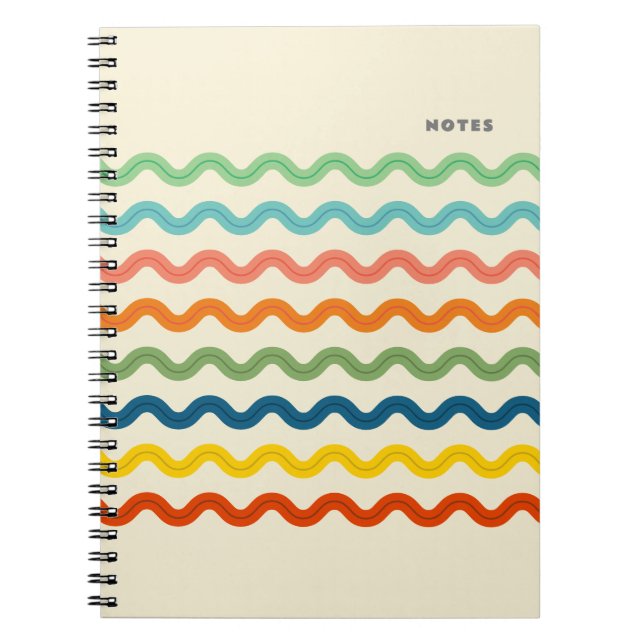 Retro Rainbow Ric Rac Stripes with Custom Text Notebook (Front)