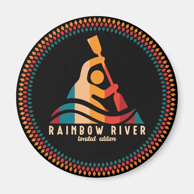 Retro Rainbow River Kayaking Magnet (Front)