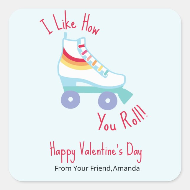 Retro Rainbow Roller Skate Classroom Valentine Square Sticker (Front)