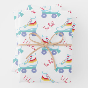 Retro Rainbow Roller Skate Valentine's Day Wrapping Paper Sheet