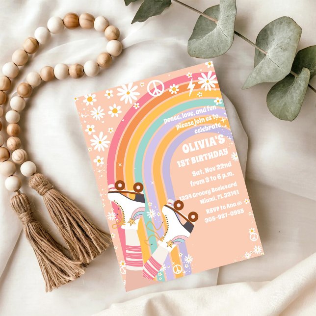 Retro Rainbow Roller Skates Invitation (Creator Uploaded)