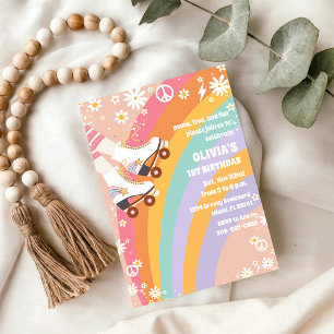 Retro Rainbow Roller Skating Birthday Invitation