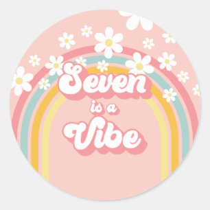 Retro Rainbow Seven is a Vibe Groovy 7th Birthday Classic Round Sticker