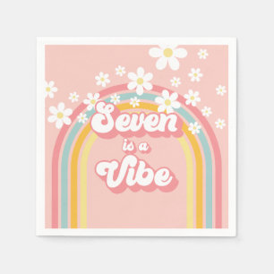 Retro Rainbow Seven is a Vibe Groovy 7th Birthday Napkin