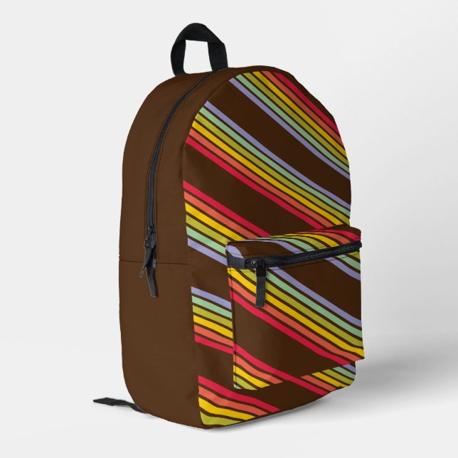 Retro Rainbow Stripe Brown Vintage Printed Backpack (Back Corner Left)