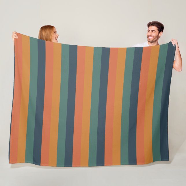 Retro rainbow stripe fleece blanket (In Situ)