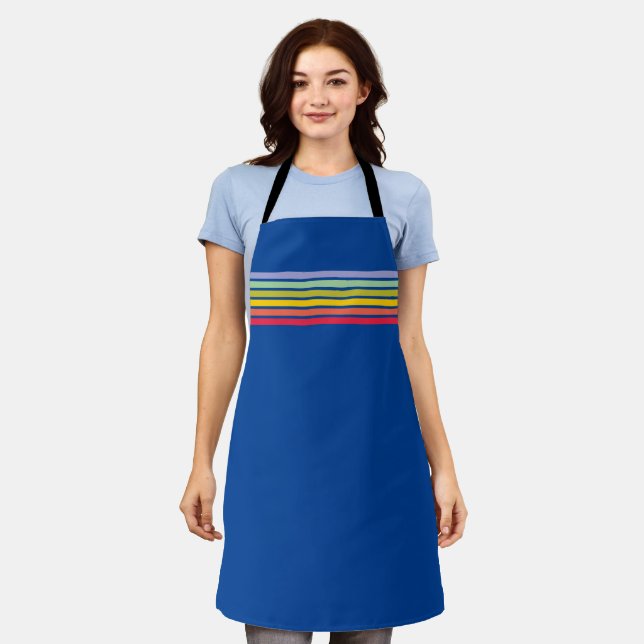 Retro Rainbow Stripe on Blue Apron (Worn)