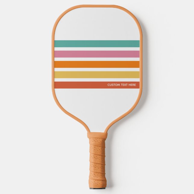 Retro Rainbow Stripes Personalized Text Pickleball Paddle (Front)