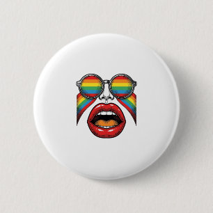 Retro Rainbow Sunglasses Lips Face Vector Design_1 2 Inch Round Button