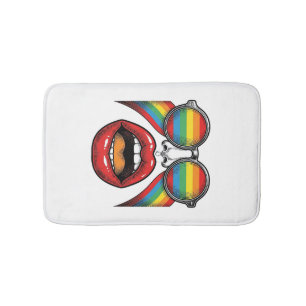 Retro Rainbow Sunglasses Lips Face Vector Design_1 Bath Mat