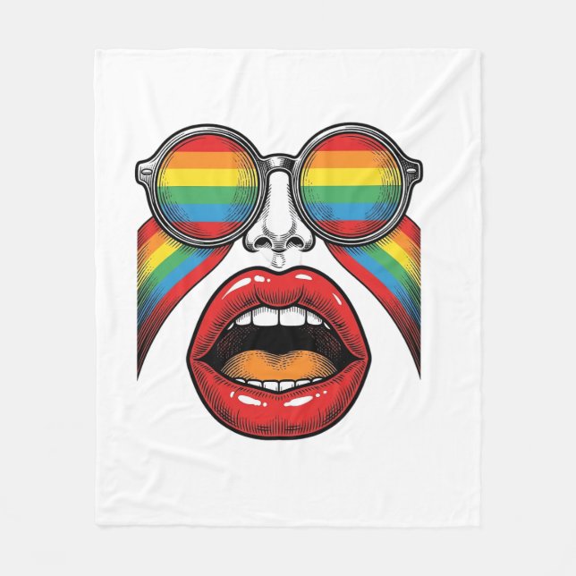 Retro Rainbow Sunglasses Lips Face Vector Design_1 Fleece Blanket (Front)