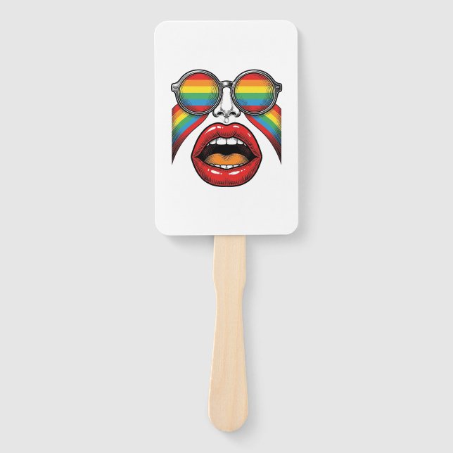 Retro Rainbow Sunglasses Lips Face Vector Design_1 Hand Fan (Front)