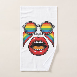 Retro Rainbow Sunglasses Lips Face Vector Design_1 Hand Towel