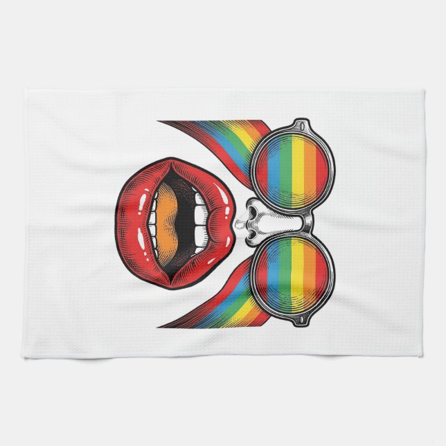 Retro Rainbow Sunglasses Lips Face Vector Design_1 Kitchen Towel (Horizontal)