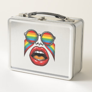 Retro Rainbow Sunglasses Lips Face Vector Design_1 Metal Lunch Box