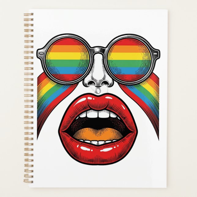 Retro Rainbow Sunglasses Lips Face Vector Design_1 Planner (Front)