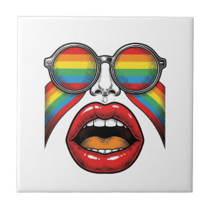 Retro Rainbow Sunglasses Lips Face Vector Design_1 Tile