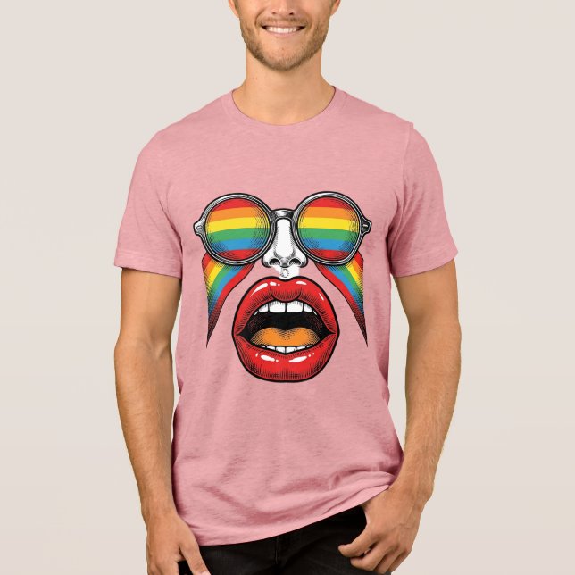 Retro Rainbow Sunglasses Lips Face Vector Design_1 Tri-Blend Shirt (Front)