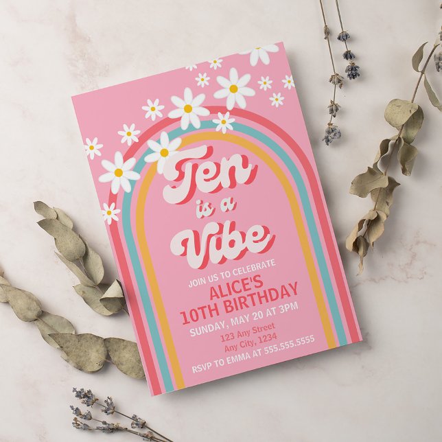 Retro Rainbow Ten is a Vibe Groovy 10th Birthday Invitation (Creator Uploaded)